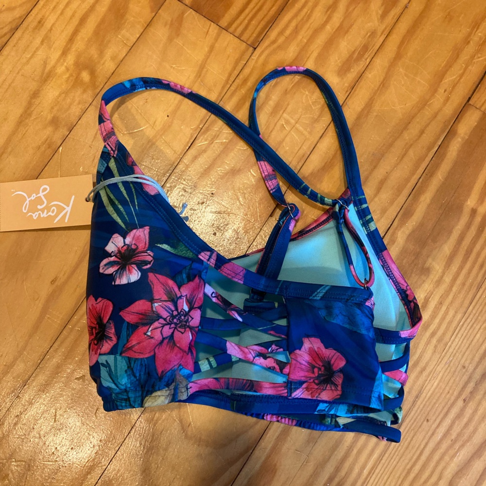 kona sol floral tropical bathing suit top size Medium new - Picture 4 of 6